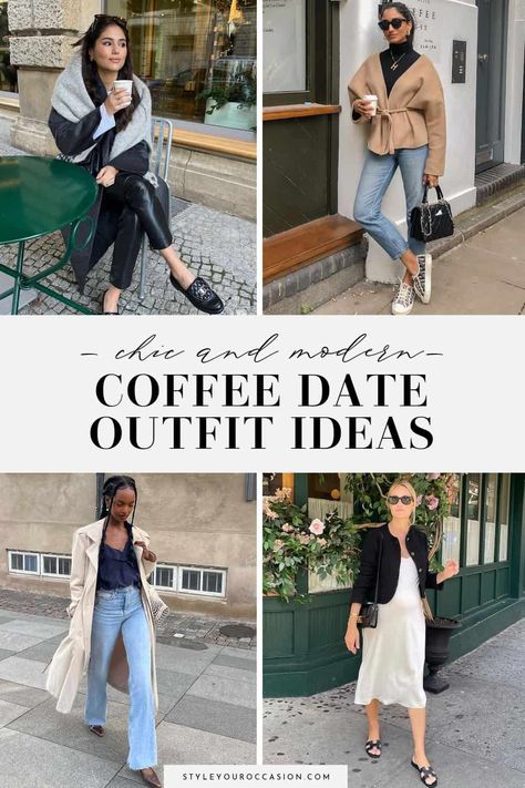 Looking for coffee date outfit ideas that are cute, casual, and classy? Check out this list of 15+ coffee shop date outfit options that will make an excellent first impression (plus size, mid size, regular, and petite), whether your date is the spring, summer, fall, or winter! Be inspired with these date outfits that create a polished aesthetic so the last thing you'll need to worry about is your outfit! Coffee Date Outfit Autumn, Bakery Date Outfit, Morning Coffee Date Outfit, Outfit For Breakfast With Friends, Breakfast With Friends Outfit, Fall Lunch Date Outfit, Fall Coffee Date Outfit, Coffee With Friends Outfit, Book Store Date Outfit