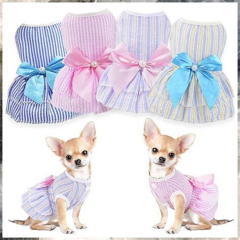 Sebaoyu Dog Dresses for Small Dogs Set of 4 Dog Wedding Dress Summer Pink Yorkie Clothing Female-Cat Puppy Clothes Girl Outfi Pattern Dog Clothes, Puppy Clothes Girl, Pink Dog Dress, Cat Skirt, Dog Summer Clothes, Dog Wedding Dress, Teacup Dogs, Dog Harness Dress, Puppy Dress