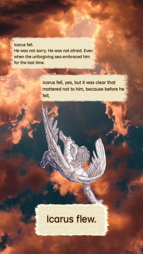 Icarus Quotes, Greek Mythology Quotes, Mythology Poetry, Choose Her, Why Her, Greek Mythology Art, Literature Quotes, Mythology Art, Cool Wallpapers Art