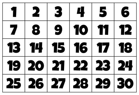 Large Printable Numbers 1 30 Pdf Numbers 1-30 Free Printable, Numbers 1 20 Activities, Large Printable Numbers, Bubble Numbers, Saving Money Chart, Free Printable Numbers, Block Calendar, Money Chart, Number Flashcards