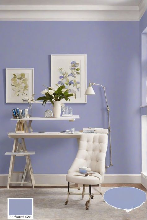 perfect periwinkle wall paint, periwinkle paint color, periwinkle wall color, periwinkle interior paint
home decorating, home interior, space planning, interior design space planning Periwinkle Walls Living Room, Periwinkle Room Ideas, Periwinkle Paint Color, Periwinkle Office, Periwinkle Palette, Periwinkle Room, Office Paint Colors, Light Colored Furniture, Sleek Furniture