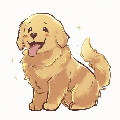 Cute Dog Pfp Drawing, Cute Dog Art Cartoon, Dogs Drawing Cute, Chibi Golden Retriever, Dog Images Drawing, Drawing Dog Cute, Animal Chibi Drawing, Cute Puppies Drawing, Cute Dogs And Puppies Drawing