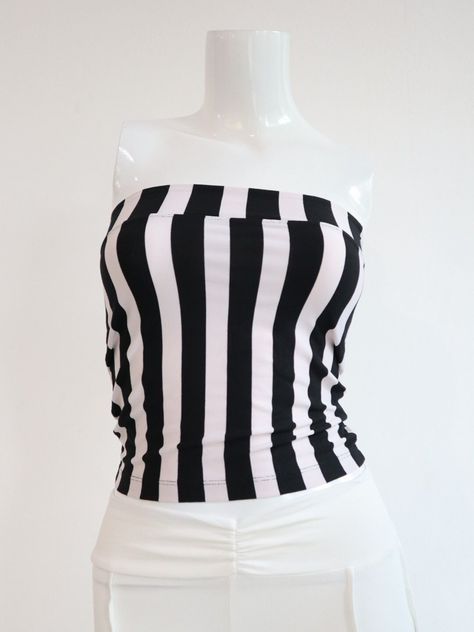 Halloween Theme Black White Strip  Tube Top, yoga top, festival outfit, circus outfit, striped top,Strapless Top,Costume y2k  made from Stretchy Lycra. Free Size - One Size Sizing :one size  can be s- xl https://tiedyeuniquedesigns.etsy.com/listing/1555077084 Thank-you for visiting our store! Please feel free to contact us if you have any questions about sizing. We will respond to you promptly. Our designs are beautifully hand crafted with lots of love and made with quality, unique materials. Ea White Y2k Tops For Halloween, Fitted Y2k Style Tube Top, Emo Tube Top, Black And White Striped Outfit, Black Fitted Y2k Tube Top, Fitted Striped Y2k Top, Black And White Striped Top, Beetlejuice Costume, Circus Outfits