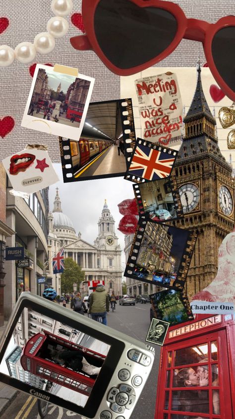 london trip scrapbook page 🇬🇧⭐️ #vintage #collage #moodboard London Scrapbook Ideas, London Aesthetic Collage, London Collage Wallpaper, London Shuffle, London Scrapbook, London Collage, Trip Scrapbook, London Wallpaper, Collage Moodboard