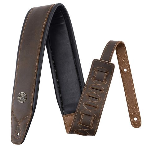 PRICES MAY VARY. 【Top Materials & Retro Look】- Go vintage with our top-of-the-range full-grain leather guitar strap that's designed for champion guitarists. The surface leather adopted crazy horse leather craft, when they are scratched or rubbed, the natural color of the leather changes its hue and gives it an antique look. 【Amazing Comfort】- Our padded guitar straps with a extra comfort and assistance for your shoulder. The lining leather come in Super Soft leather, with 10 millimetres of high-