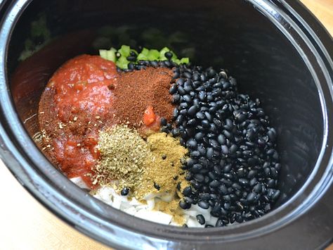 Black Bean Soup: uses 1lb dry black beans, carrots, celery, onion, garlic, veg broth, salsa, and seasonings. Top with a dollop of sour cream, torilla strips, green onions, cheese, or even rice. Anything that does in a taco could be used as a topping! Beans In Crock Pot, Cook Black Beans, Slow Cooker Black Beans, Dried Black Beans, Skillet Cornbread, Soup Ingredients, Carrots Celery, Budget Bytes, Dry Beans