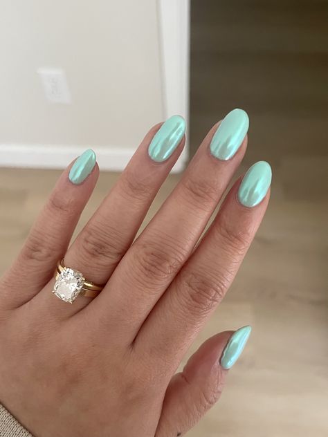 Sea Foam Blue Nails, Chrome Mint Nails, Light Teal Chrome Nails, Light Aqua Nails, Mint Green Chrome Nails, Tiffany And Co Nails, Mint Chrome Nails, Conference Nails, Turquoise Chrome Nails