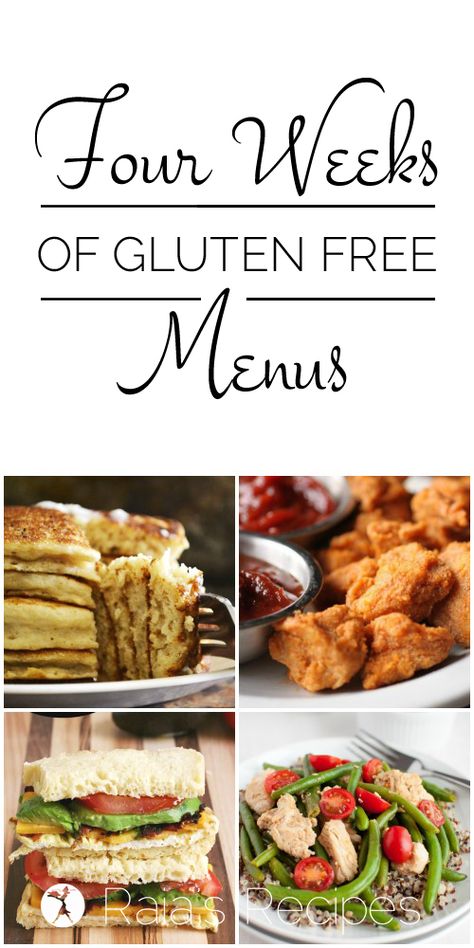 Four Weeks of Gluten Free Menus | RaiasRecipes.com More Gluten Free Menu Ideas, Menu Sans Gluten, Gluten Free Meal Plan, Ideas For Dinner, Going Gluten Free, Gluten Free Menu, Gluten Free Recipes For Dinner, Free Meal Plans, Gluten Free Dairy Free Recipes