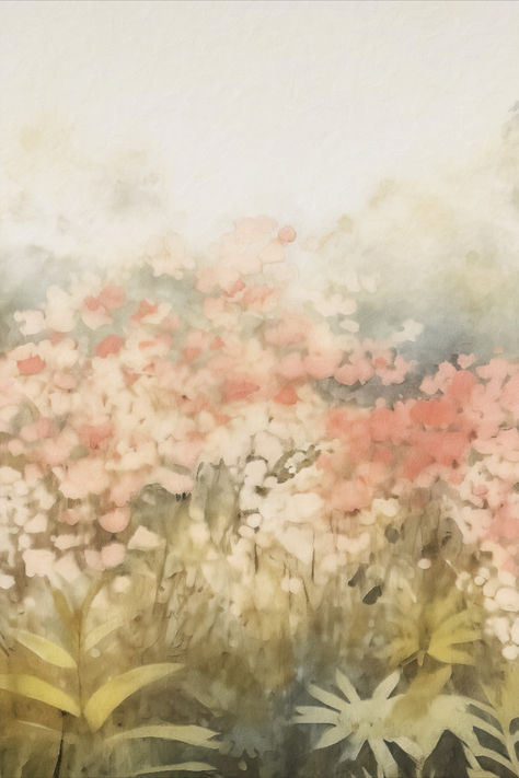 A minimal muted tone painting of wildflowers. Ig Background, Tone Painting, Muted Pastels, Baby Sitting, Spring Landscape, Vintage Spring, Wall Art Vintage, Pastel Floral, Office Art