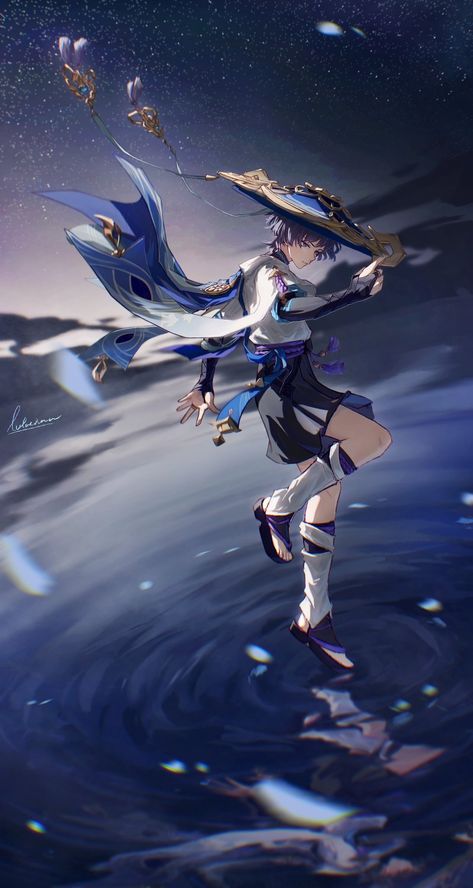 lutaerian on Twitter Wanderer Scaramouche, Bg Design, Hxh Characters, Wanderer Art, Dessin Adorable, Scenery Wallpaper, Anime Scenery, Pretty Art, Pose Reference