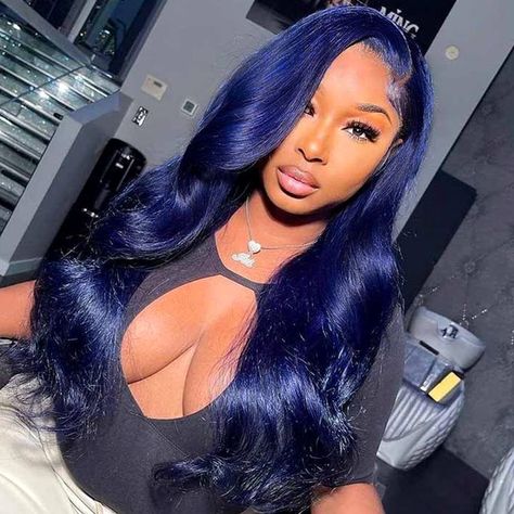 Midnight Blue Hair, Long Human Hair Wigs, Blue Wig, Colored Wigs, Hair Color Blue, Body Wave Wig, Headband Wigs, Front Lace Wigs Human Hair, Frontal Wig