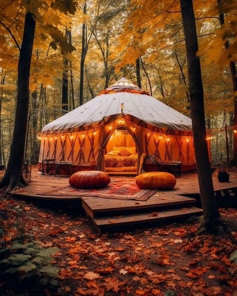 𝑺𝒂𝒓𝒂🍁🍂🍄 on Instagram: “This looks so cosy 😍🍁🍂🧡 . . . . #athome #chill #fall #fallvibes #pumpkin #pillowcase #autumn #fallwinter #falltime #cozy #cozyhome…” Yurt Sauna, Yurt Aesthetic, Glamping Yurt, Minimalistic Life, Tiny House In The Woods, Fantasy Houses, Airbnb Business, Different Types Of Houses, Jungle Resort