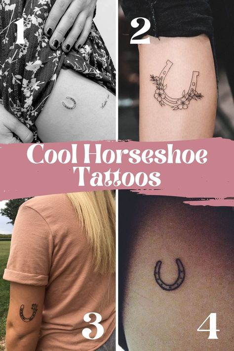 23 Lucky Horseshoe Tattoo Ideas + Designs - TattooGlee Hoof Print Tattoo Horseshoes, Small Horseshoe Tattoos For Women, Tiny Horseshoe Tattoo, Tattoos Horseshoe, Horse Bit Tattoo, Horseshoe Tattoo With Flowers, Horseshoe Tattoo Small, Small Horseshoe Tattoo, Small Western Tattoos For Women