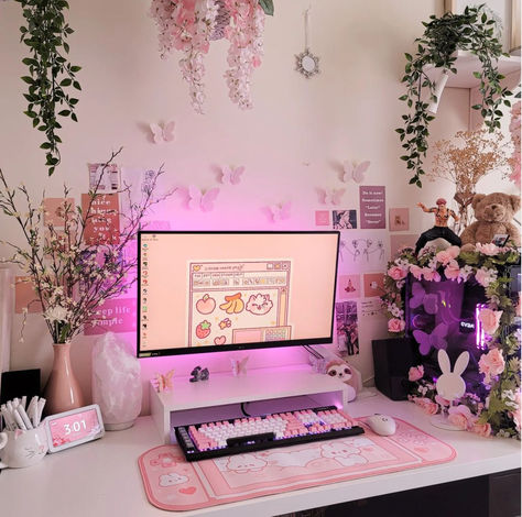 Dream Setup, Diy Girls Bedroom, Bedroom Drawing, Gamer Room Decor, Pink Room Decor, Office Room Decor, Room Goals, Room Desk, Gaming Room Setup