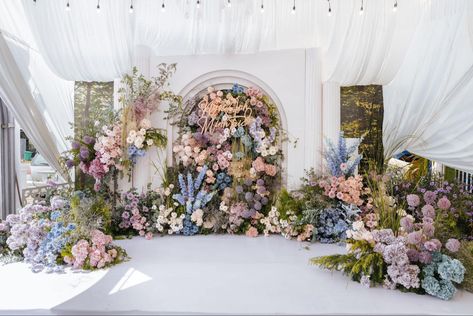 Blue Bridal Shower Decorations, Wedding Color Pallet, Wedding Background Decoration, Wedding Entrance Decor, Garden Theme Wedding, Wedding Stage Design, Dream Wedding Decorations, Wedding Planning Decor, Wedding Backdrop Design