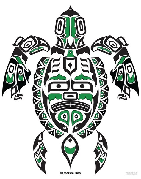 The Traveler - Original Haida, Tlingit Sea Turtle Art - Green" by ... Arte Haida, Totem Art, Native American Totem, Pacific Northwest Art, Sea Turtle Art, Haida Art, Marquesan Tattoos, Native American Symbols, Totem Poles