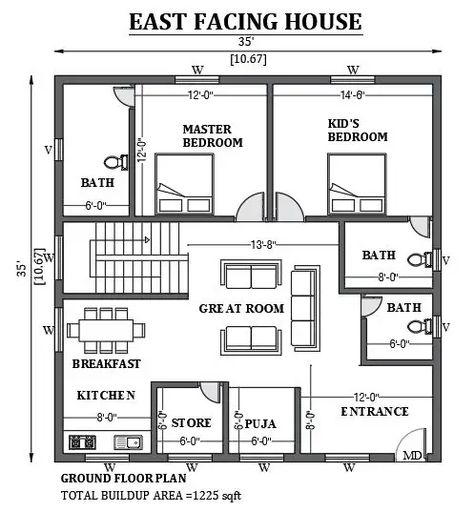 35'x35' East facing house plan as per Vastu shastra is given in this FREE 2D Autocad drawing file. The total built-up area of the plan is 1225sqft.download this 2D Autocad drawing file. Autocad 2d Plans House, 35×40 House Plan East Facing, 2d Autocad Plan, 2d Home Plan, 35 X 35 House Plans, Civil Plan Drawing, Autocad 2d Drawing Civil, 35×35 House Plan, 35×40 House Plan