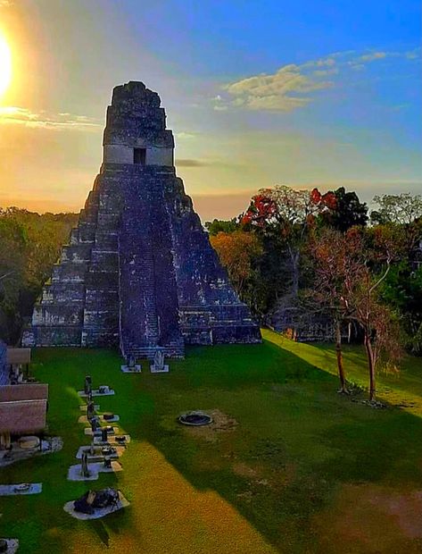 In the ancient Mayan city of Tikal, in northern Guatemala, the pyramid of the jaguar stands tall above the tree tops. Guatemala Art, Meso America, Tikal Guatemala, Aztec Pyramids, Maya Design, Mayan Cities, America Latina, Ancient Mayan, Tikal