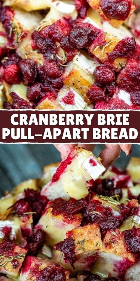 Bread Brie Cranberry, Baked Brie Cranberry Sourdough, Cranberry Brie Bread Pull Apart, Brie Cranberry Sourdough Bread, Cranberry Brie Pull Apart Bread Delish, Pull A Part Bread Recipes, Brie And Bread Appetizer, Baked Brie Pull Apart Bread, Pull Apart Brie Bread