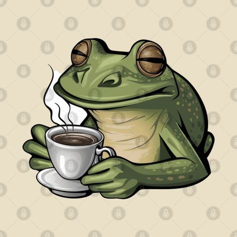 Check out this awesome 'a+funny+vector+frog+drinking+coffee+%2Cfrog+coffee+lovers' design on @TeePublic! Frog Drinking Coffee, Frog Pics, Holding A Cup Of Coffee, Coffee Tattoo, Lovers Design, Frog Pictures, Frog Design, Funny Frogs, Frog T Shirts