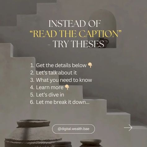 Make your CTA - "Read the Caption" sound more spicy 🌶 📌SAVE this for when you are next creating content! 🌸 Follow @digital.wealth.bae for all things digital marketing for beginners + motivation #cta #calltoaction #contentcreation #contentideas #instagrowthtips You Are Next, Marketing For Beginners, Creating Content, Call To Action, Content Creation, Need To Know, Digital Marketing, Sound, Make Your