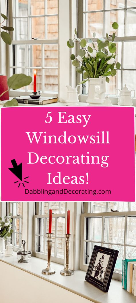 Decor Between Windows, Windowsill Decor Aesthetic, Window Seal Ideas Decor, Window Decor Ideas Bedroom, Window Sill Decor Living Room, Window Sill Ideas Decoration, Window Sill Decor Ideas, Window Seal Ideas, Decorate Window Sill