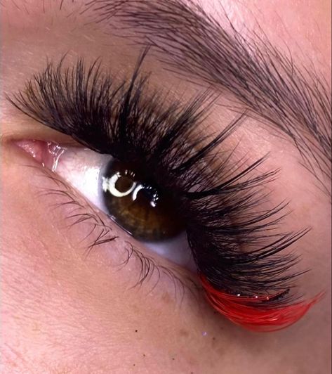 Pink And Red Eyelash Extensions, Eyelash Extensions With Red At The End, Lashes With Red At The End, Valentine Eyelash Extensions, Holiday Lash Extensions, Eyelash Extensions With Red, Red Lashes Extensions, Red And Black Lashes, Red Eyelash Extensions