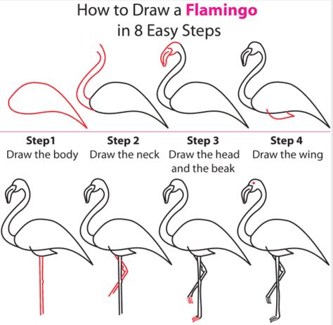 Draw A Flamingo, Flamingo Craft, Flamingo Painting, Flamingo Decor, Flamingo Art, Flamingo Party, Drawing Lessons, Pink Flamingos, 그림 그리기