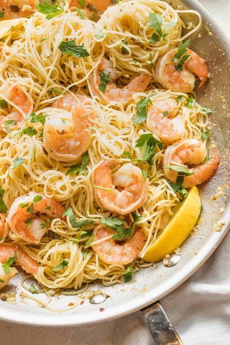 Easy Shrimp Scampi Pasta - Grandbaby Cakes Shrimp Scampi Pasta Recipes, Shrimp Scampi Pasta, Easy Shrimp Scampi, Scampi Pasta, Grandbaby Cakes, Potted Shrimp, Instant Pot Pasta Recipe, Angel Hair Pasta, Garlic Pasta