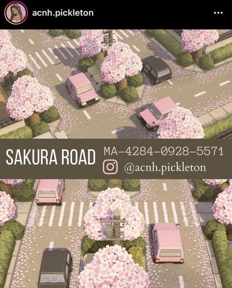 Acnh Sakura Code, Acnh Sakura, Animal Crossing Road Codes, Colin Crossing, Acnh Zen Garden, Anime Island, Orchard Design, Pink Cottagecore, Motif Acnl