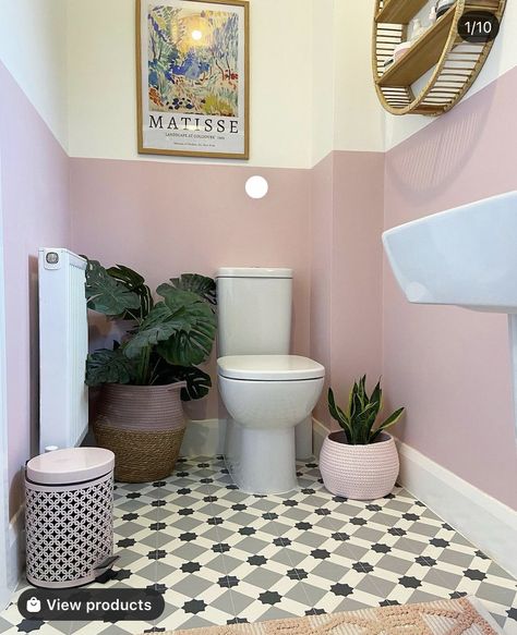 Bathroom Paint Color Schemes, Bathroom Paint Color, Small Downstairs Toilet, Color Scheme Ideas, Small Bathroom Paint, Pink Toilet, Cloakroom Toilet, Toilet Room Decor, Pink Bathroom Decor