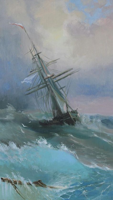 Ocean Wave Painting, Sailing Art, Maritime Art, Ship Paintings, Boat Art, Painting Subjects, Wave Painting, Boat Painting, Sea Painting