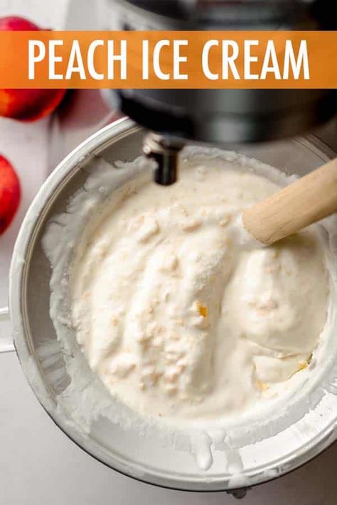 Learn how to make homemade peach ice cream using fresh peaches, a few basic ingredients, and your ice cream maker. via @frshaprilflours Ice Cream Recipes With Machine, Kitchen Aid Ice Cream Recipes, Homemade Ice Cream Recipes Machine, Kitchen Aid Ice Cream, Peach Ice Cream Recipe, Homemade Peach Ice Cream, Best Homemade Ice Cream, Ice Cream Recipes Machine, Gluten Free Ice Cream