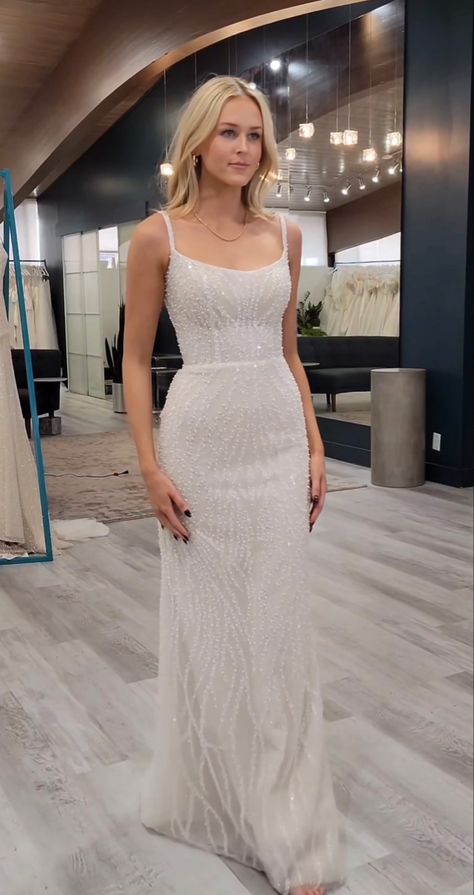 Spring Garden Wedding Dress, Square Neck Beaded Wedding Dress, Wedding Dress Sparkling, Sparkly Wedding Dress Fitted, Whitney Simmons Wedding, Slim Fit Wedding Dresses, Glittery Wedding Dress, Glittery Wedding, Wedding Dresses V Neck