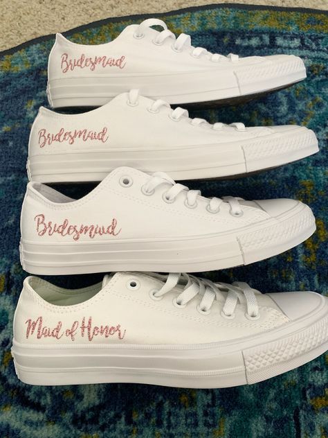 Reception Shoes For Bridesmaids, Bridesmaid Tennis Shoes, Bridesmaids Sneakers, Bridesmaid Sneakers, Bridesmaid Converse, Bridesmaid Things, Sneaker Ideas, Bridal Party Shoes, Reception Shoes