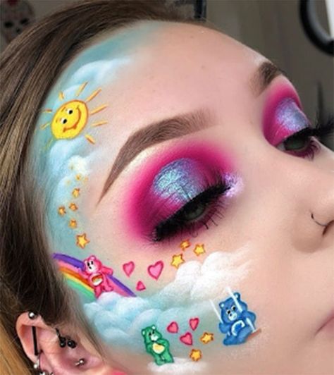 Care Bear Makeup, Makeup Ideas Natural Brown, Themed Makeup, Bear Makeup, Oval Makeup, Oval Makeup Brush, Clear Brow Gel, Show Makeup, Rave Makeup