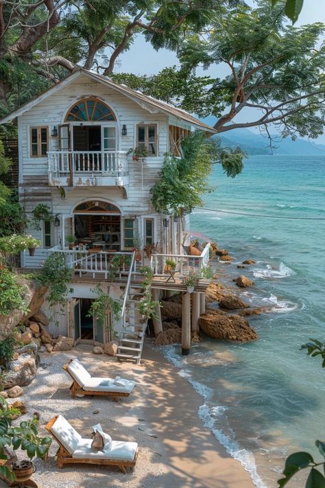 Spanish Seaside Villa, Floral House Aesthetic, Coquette Romance, Australia Beach House, Outside Of House, House On The Beach, Italy House, Amazing Houses, Dream Life House