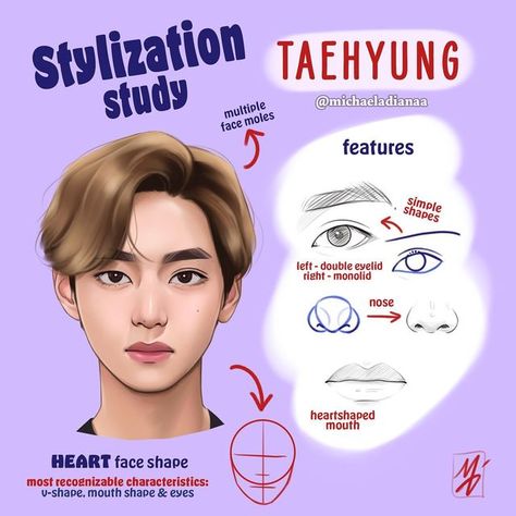 Stylization Study, Moles On Face, Line Art Lesson, Procreate Illustration, Face Study, Drawing Tutorial Face, Creative Drawing Prompts, Drawing Studies, Heart Face