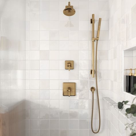 Boutique Zellige Beige 5-in x 5-in Glazed Ceramic Wall Tile (0.181-sq. ft/ Piece) in the Tile department at Lowes.com 6x6 Square Tile Bathroom, Master Bath Zellige Tile, 6x12 Tile Bathroom Shower Walls, Zellige Tile Shower Ideas, Zellige Tile And Marble Bathroom, White Zelig Tiles Bathroom, Tile Bathrooms And Showers, Off White Shower Tile, 6x6 Shower Tile