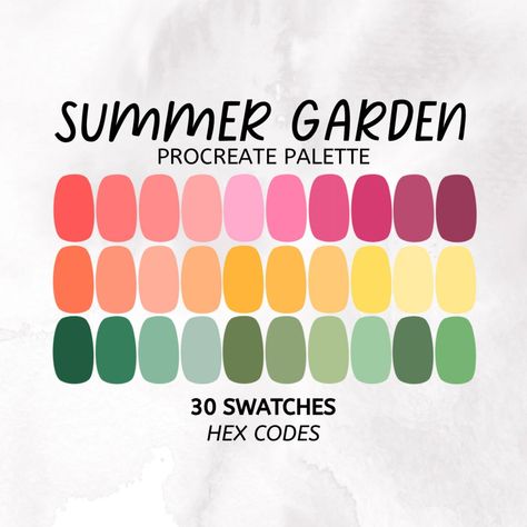 Procreate Color Palette Summer Garden Procreate Palette for iPad Color Swatches - Etsy Summer Garden Party Color Palette, Garden Colour Palette, Free Procreate Color Palettes, Garden Color Palette, Scrapbooking Pictures, Color Palette Summer, Macbook Colors, Outdoor Mural, Palette Summer