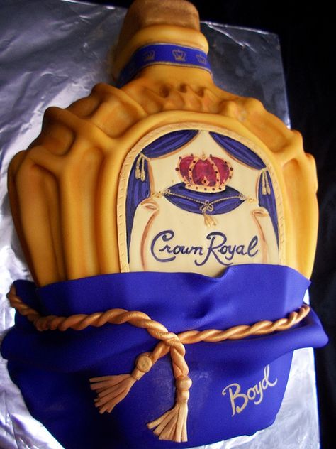 Crown Royal Cake-By The Mad Platters Crown Royal Cake, Crown Royal Bottle, 3d Crown, Snacks And Appetizers, Royal Cakes, 25th Birthday Cakes, Bottle Cake, Peach Cake, Cakes For Men