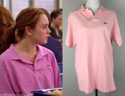 Mean Girls: Cady’s Pink Polo Shirt Cady Heron Pink Polo, Cady Mean Girl, Polo Shirt Outfit, Mean Girls Outfits, Cady Heron, Polo Shirt Girl, 00s Style, Polo Shirt Outfits, Pink Polo Shirt