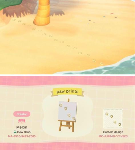 Sand Custom Design Animal Crossing, Acnh Paw Print Design, Beach Animal Crossing Code, Acnh Paw Print Path, Acnh Sand Path Code, Sand Designs Acnh, Clear Path Acnh, Acnh Paw Print, Acnh Pier Design Code