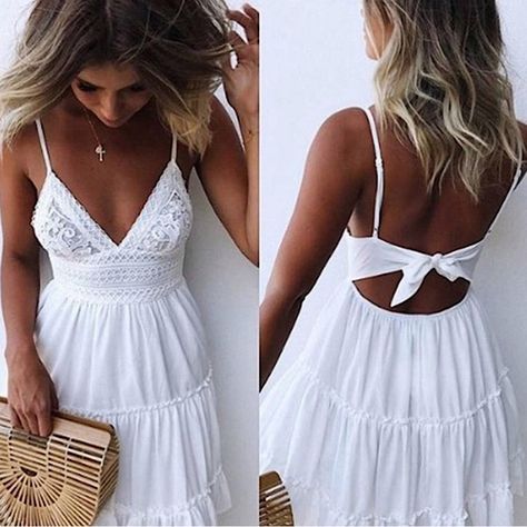 Size Small Mini Dress Boho Lace Lined White Dress, Sexy Party Dress Adjustable Straps Never Worn Geek Outfit, Chique Outfit, White Homecoming Dresses, Women Lace Dress, Chique Outfits, Boho Mini Dress, Mini Sundress, White Short Dress, Bow Dress