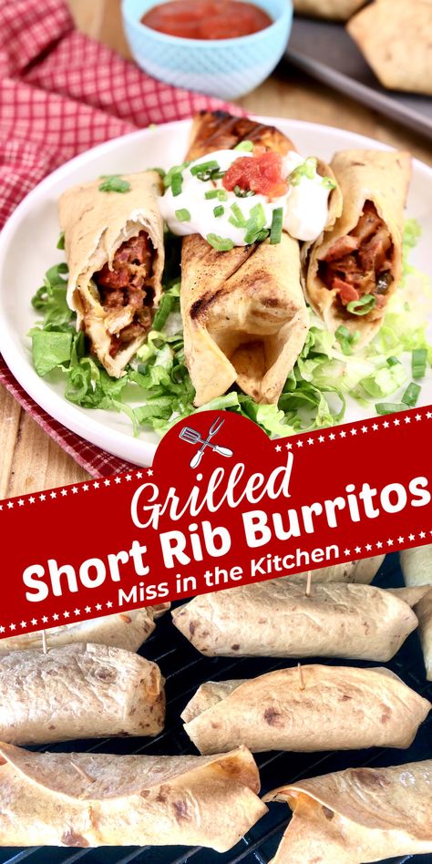 Short Rib Burritos are a delicious dinner to make with leftover short ribs. Make these burritos on the grill or in the oven for a quick and easy meal any night of the week. Short Rib Burrito, Leftover Beef Short Ribs Recipes, Barrio Tacos, Short Rib Recipes Oven, Delicious Entrees, Cooking Short Ribs, Beef Short Rib Recipes, Short Ribs Recipe, Rib Meat