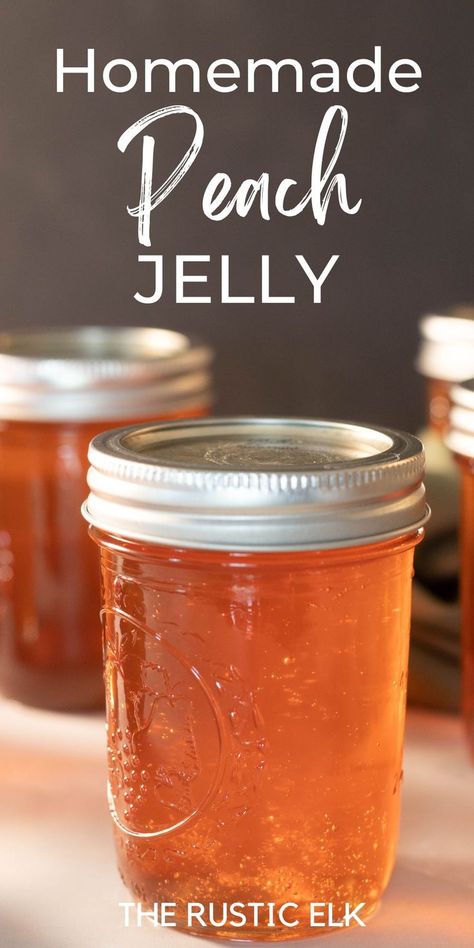 Homemade peach jelly is absolutely delicious. This easy recipe is a great way to preserve fresh peaches and has an additional secret ingredient to really bring out the flavor. Perfect for gift giving, canning instructions are included so you can keep this on a shelf, but it can also be placed in the refrigerator or made for freezer jam if desired. Peach Jelly Recipe Canning, Homemade Peach Jelly, Peach Jelly Recipe, Canning Jelly Recipes, Canning Instructions, Peach Freezer Jam, Canning Jam Recipes, Peach Jam Recipe, Peach Jelly