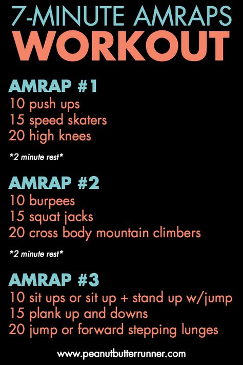 7-minute AMRAPs HIIT workout! A bodyweight workout that takes under 25 minutes with strength work + a cardio sweat fest! #workout #hiit #bodyweightworkout #cardio Body Weight Hiit Workout, Amrap Workout, Best Body Weight Exercises, Hiit Training, Workout Playlist, Crossfit Workouts, High Intensity Workout, Hiit Workout, Bodyweight Workout