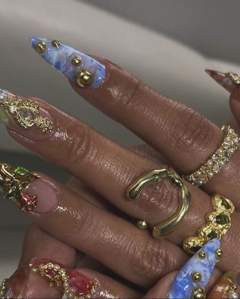 maximalist nail inspo #nails #nailinspo #maximalism #fashioninspo Maximalist Short Nails, Maximalist Nails Almond, Maximalism Nails, Nails Maximalist, Piercing Nails, Maximalist Nails, Earthy Nails, Maximalist Jewelry, Earthy Jewelry