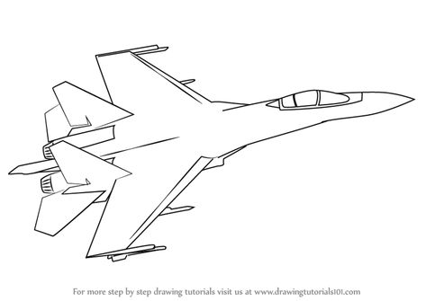 Learn How to Draw Sukhoi SU-35 (Fighter Jets) Step by Step : Drawing Tutorials Jet Plane Drawing, Fighter Jet Drawing, Fighter Jet Tattoo, Planes Drawing, Jet Drawing, Airplane Ideas, Loft Garage, Army Drawing, Plane Drawing