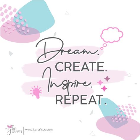 DREAM. CREATE. INSPIRE. REPEAT #craftingquote #inspirationalquote #creativequote Quotes For Decor, Handmade Business Quotes, Bead Quotes, Stationery Quotes, Candles Business, Crafting Quotes, 1 Anniversary, Handmade Quotes, Small Business Quotes